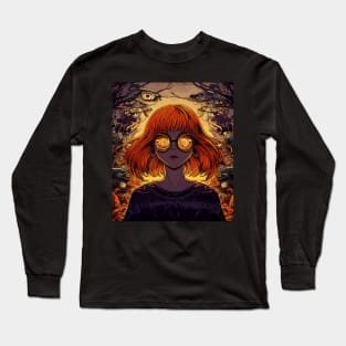 Abstract portrait girl in weird spooky forest Long Sleeve T-Shirt